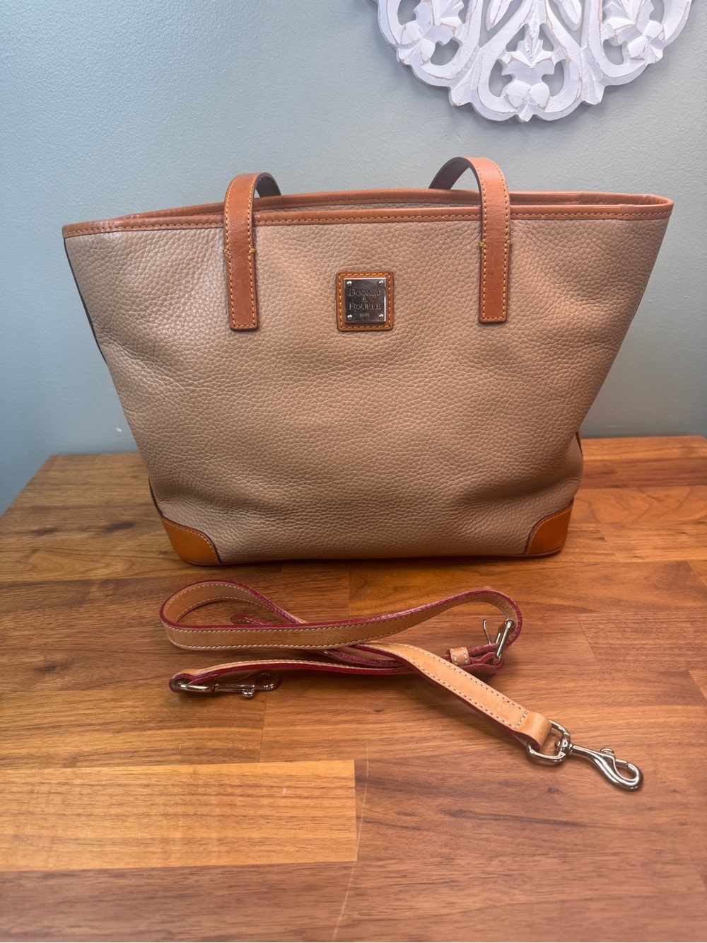 Dooney & Bourke Leather Pebble Tote Pink Lining Extended Shoulder Strap
